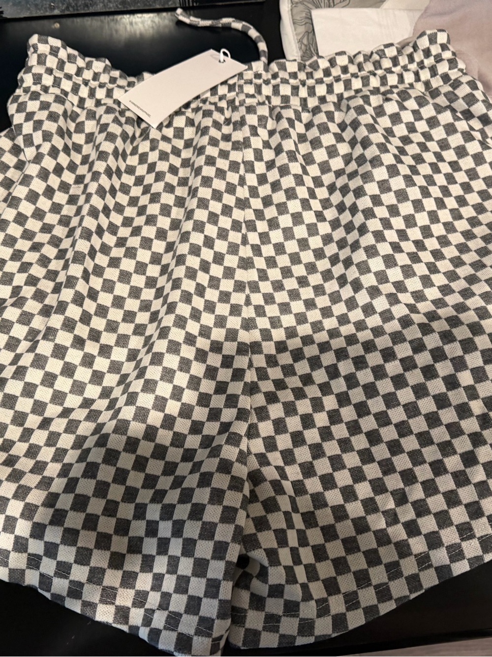 Women's High-Waist Checkerboard Shorts - grey & White